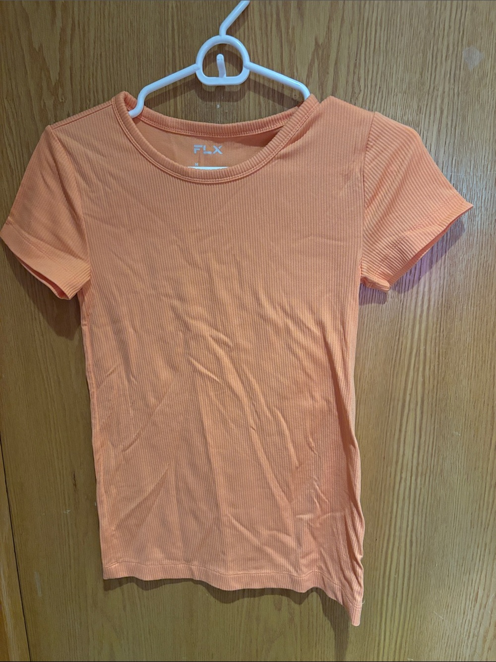 FLX, juniors short sleeve tee, peach ribbed, M